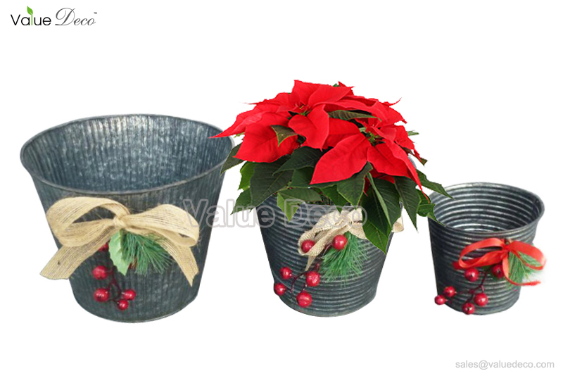  Christmas  zinc  flower pot w decor  ZC0067 