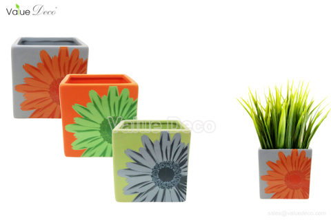 (DM0096) Spring Square Pot with Flower Deco