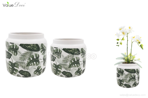 (DM0098) Dolomite Planter with Tropical Plant Deco