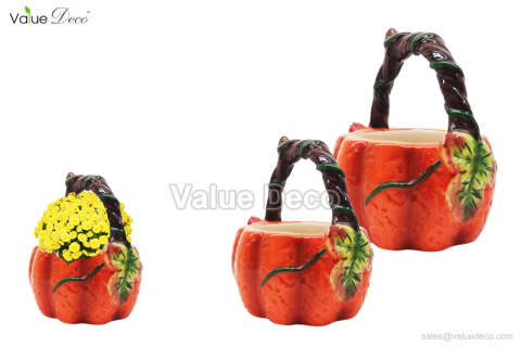 (DM0105) Ceramic pumpkin planter