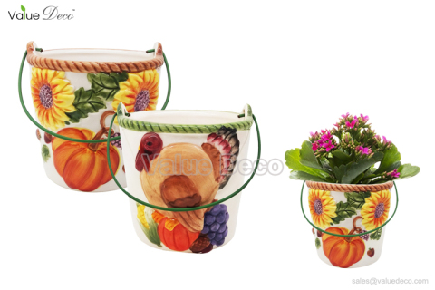 (DM0109) Thanksgiving ceramic pot with handle