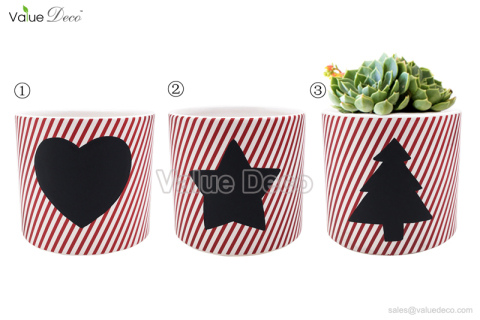 (DM0131) Candycane decal with Xmas blackboard ceramic pots