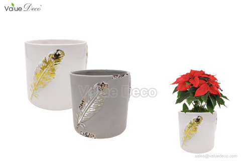 (SW0105) Ceramic pot with foil embossed feather