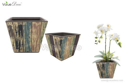 (TC0121) Old colors wooden texture ceramic planter