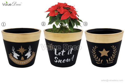 (TC0124) Xmas decal with gold band ceramic pots