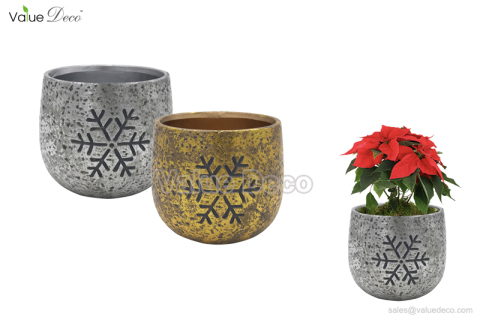 (TC0125) Xmas debossed snowflake ceramic planter