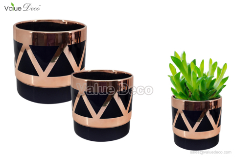 DMV02657 (Galvanized Pattern Ceramic Flower Pot)