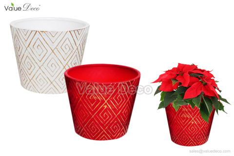 TCV01938 (Plaid Embossed Design Ceramic Pot)