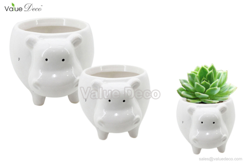 DMV03075 (White Hippo Shape Ceramic Planter)