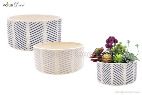 VD18CTF388 (Simple Embossed Line Ceramic Garden Dish)