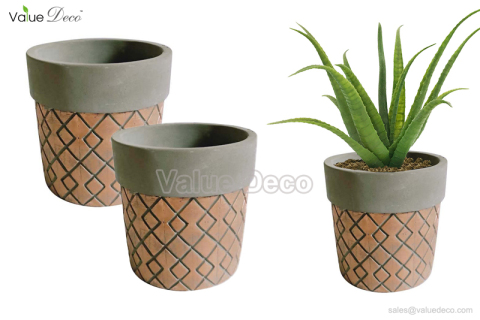 CMV00620 （Lines Embossed Painting Concrete Pot)