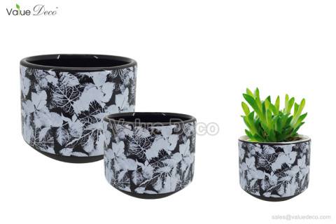 DMV03452 (Leaf Pattern Decal Ceramic Pot)