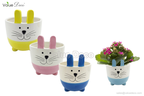 DMV03473 (Painted Bunny Ceramic Flower Pot)