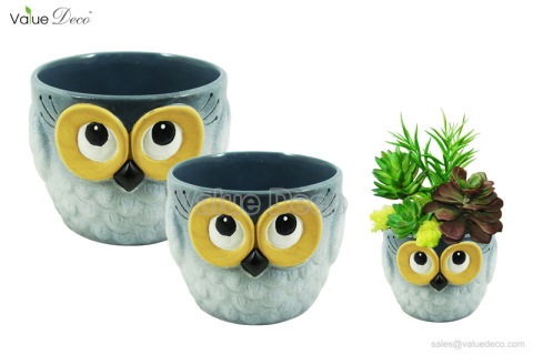DMV03518 (Cute Owl Ceramic Flower Pot)