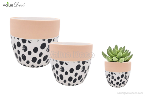 VD19CTF014 (Round Dots Decal Dolomite Flower Pot)