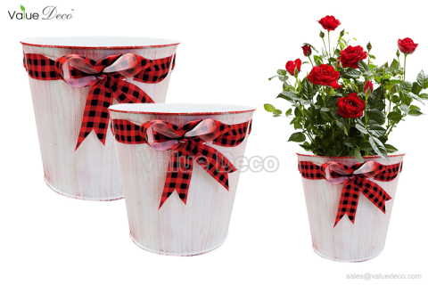 ZCV00869 (Zinc Flower Pot With Ribbon Design)