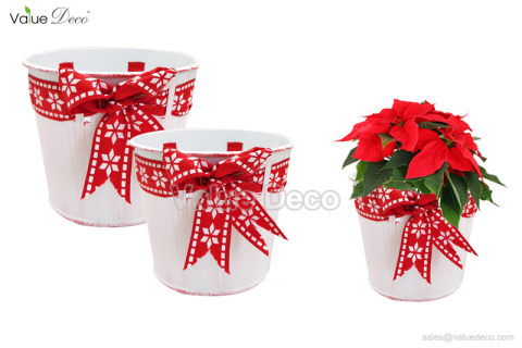 ZCV00872 (Zinc Pot With Fabric Ribbon)