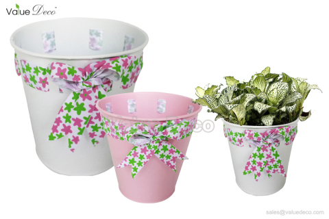 ZCV00971 (Zinc Flower Pot With Fabric Ribbon)