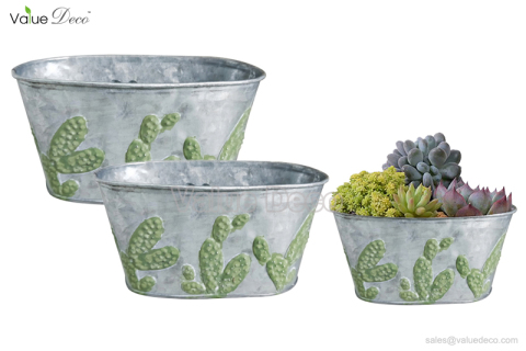 ZCV01052 (Cactus Pattern Zinc Oval Container)