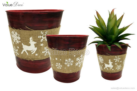 ZCV01251 (Xmas Zinc Flower Pot With Linen Accessory)