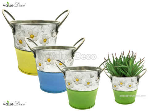 ZCV01271 (Dual Color Zinc Pot With Flower Design)